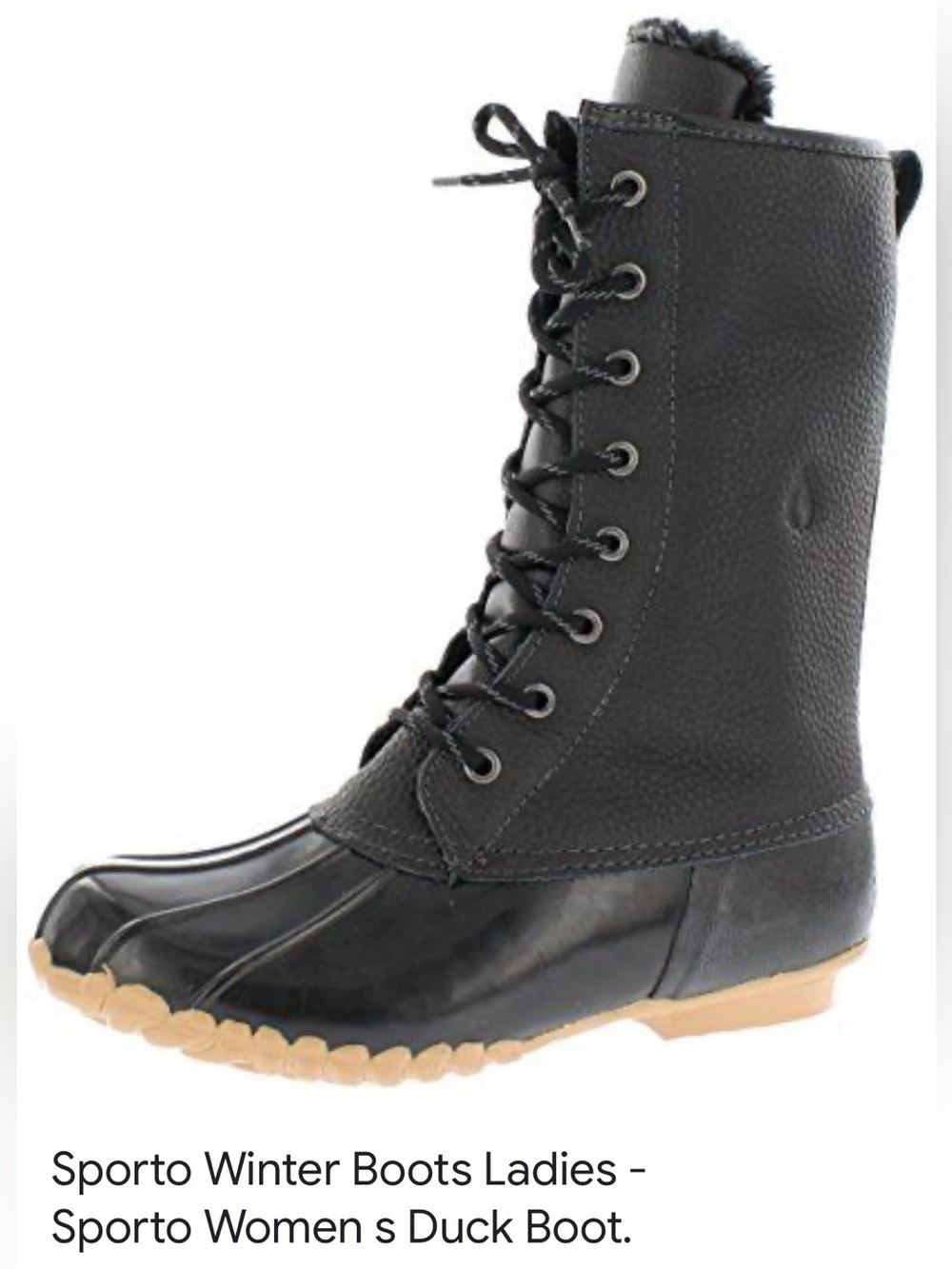 Sporto Women's Black Lace-Up Winter Duck Boots - size 10